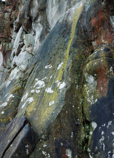 Large rocky rocks. Rocks of rocks. Gray moss-covered rocks