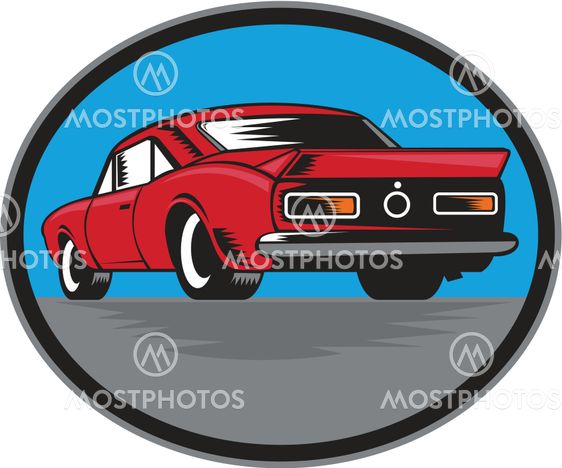 American Vintage Muscle Car Rear Woodcut