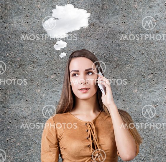 Young woman with idea cloud