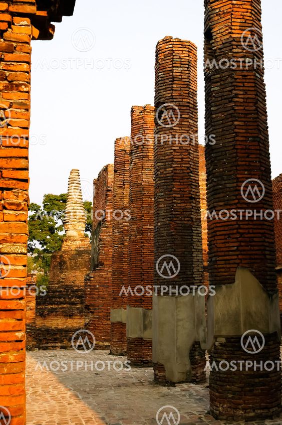 Buddha status and temple in ayutthaya historical park