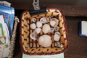 Religious and Christian objects and shells on the Munich...