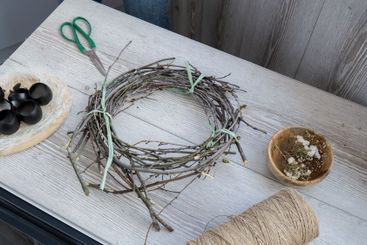 Handmade Easter wreath festive yellow egg decorations....