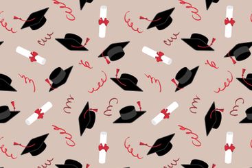 Tassel, cap and certificate graduation seamless pattern....