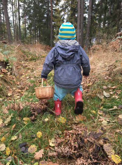 Barn med svampkorg