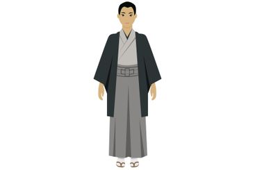 Japanese Man in Traditional Kimono Standing