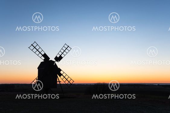 Old windmill silhouette