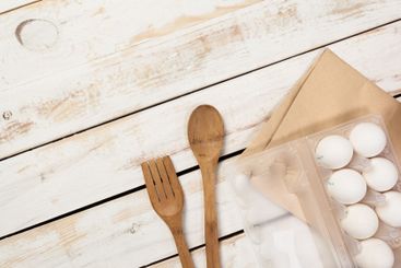baking preparation, top view of a variety of baking...