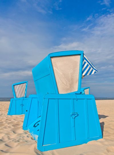 Hooded beach chairs (strandkorb) at the Baltic seacoast