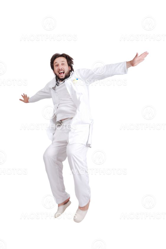 Excited friendly male doctor smiling