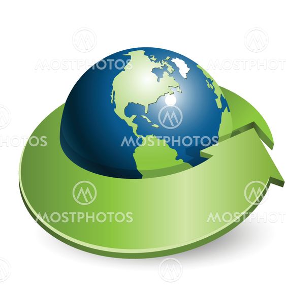 globe and green arrow
