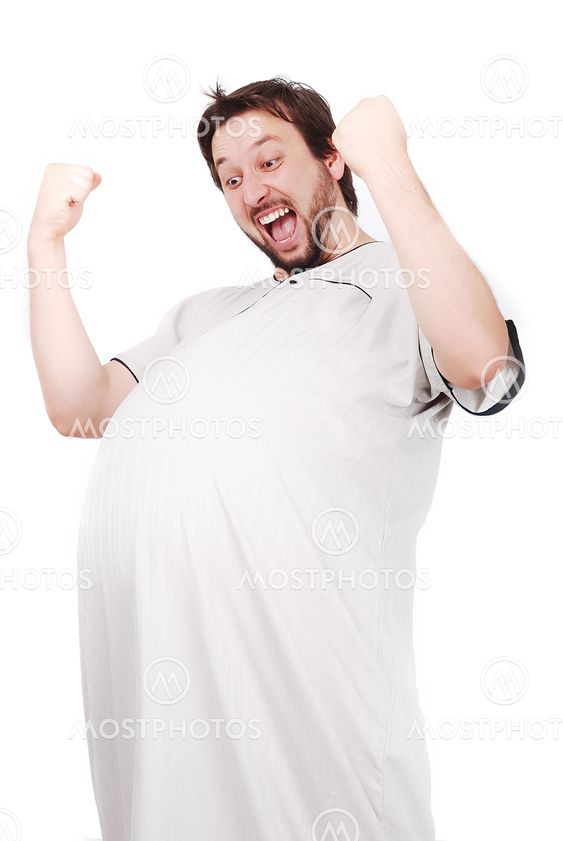 Excited man with big stomach