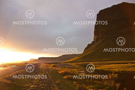 Beautiful sunset road in Iceland