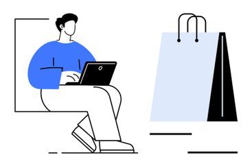 Person Shopping Online with Laptop While Sitting Beside...