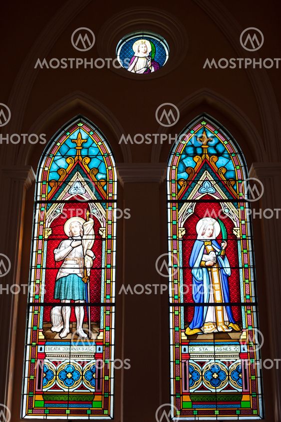 Painted Glasses of Saints in The Roman Catholic Church at Chanthaburi Province, Thailand. (The Cathedral of the Immaculate Conception)