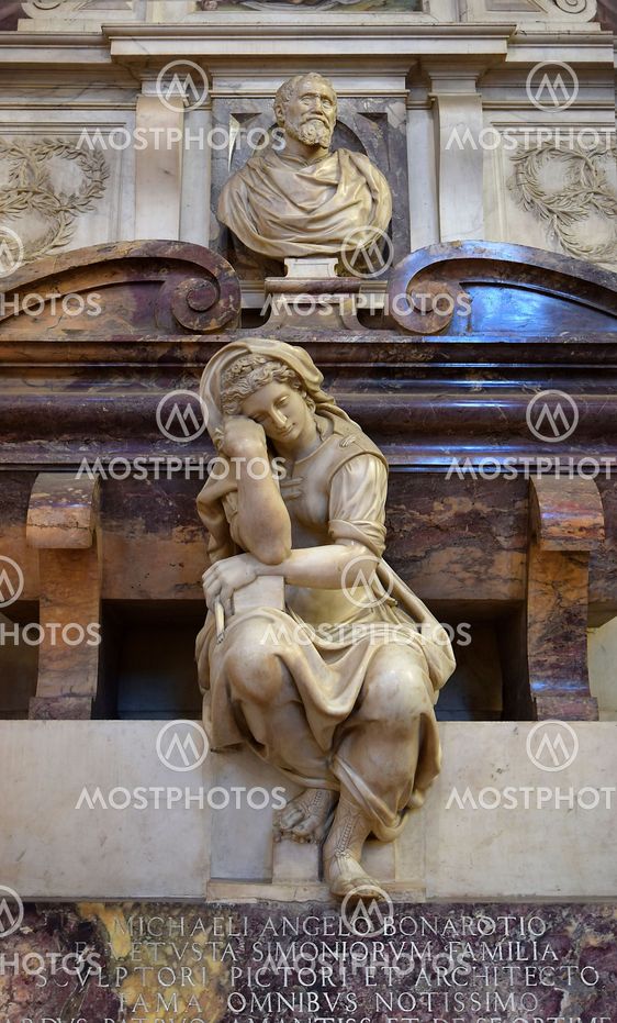 detail of tomb of Michelangelo in Santa Croce basilica, Florence