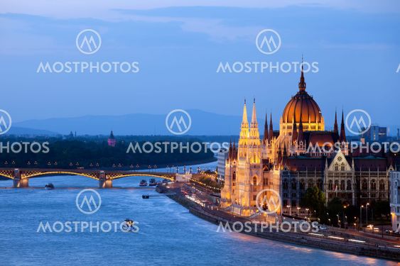 Parliament Building in Budapest at Evening