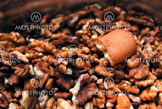 Shreddered nuts and half of a cookie