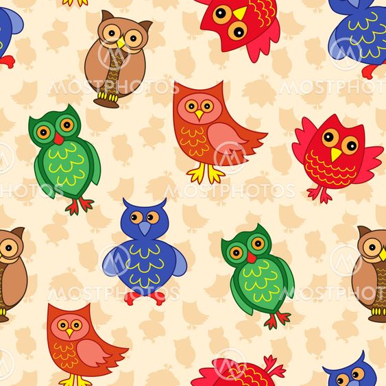 Amusing colourful owls seamless pattern