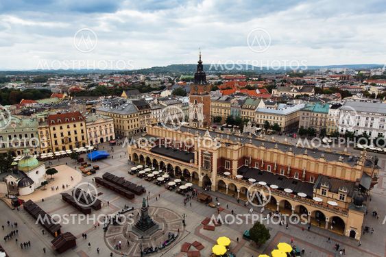 Krakow, Poland, main market square, top view.