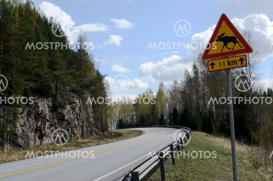 elk sign at the road in Finland
