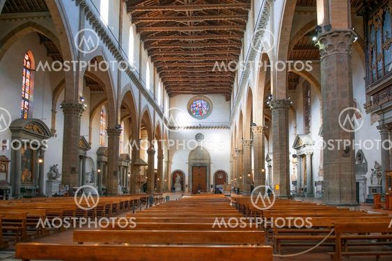interiors of Santa Croce basilica, Florence, Italy
