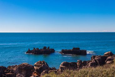 View of the Atlantic ocean coast in Cascais, Lisbon...