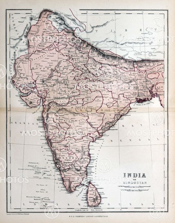 Old Map Of India Old Map Of India, 1870" By Michael Roberts - Mostphotos