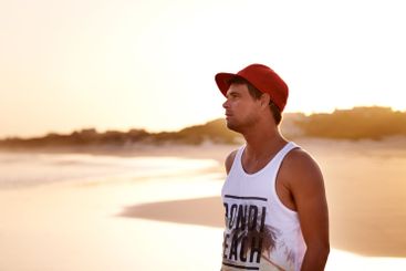 Man, relax or thinking at ocean with peace, stress free...