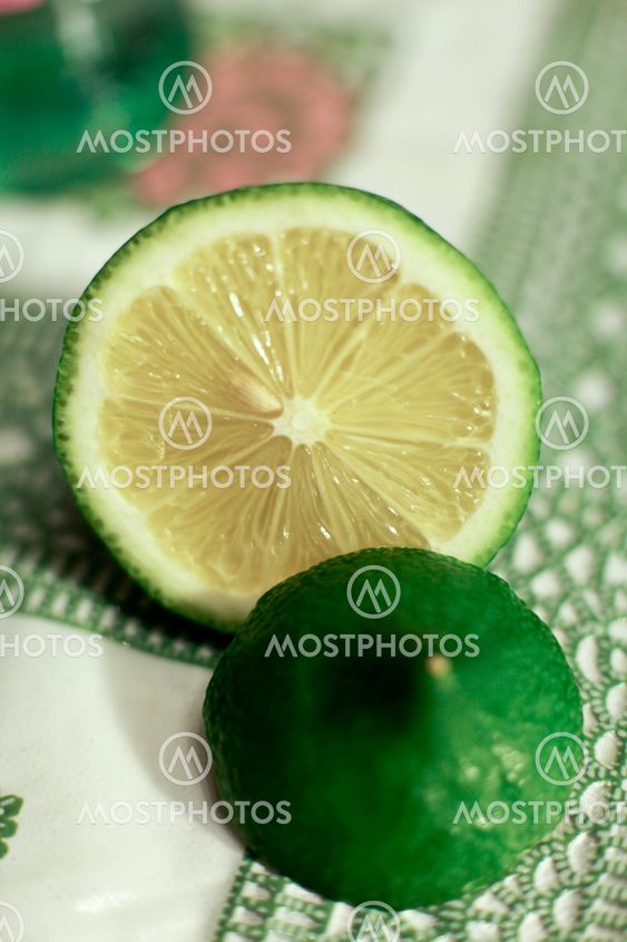 Lime on a green tablecloth