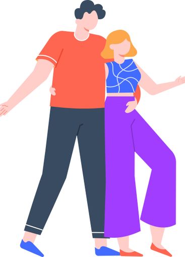 Young man and woman are standing together with arms...