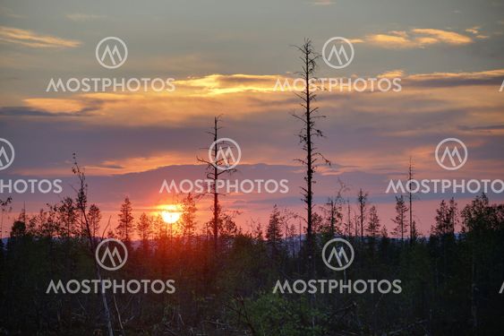 HDR image of colorful sunset in northern Sweden
