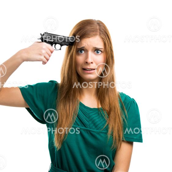 Pointing a gun on herself