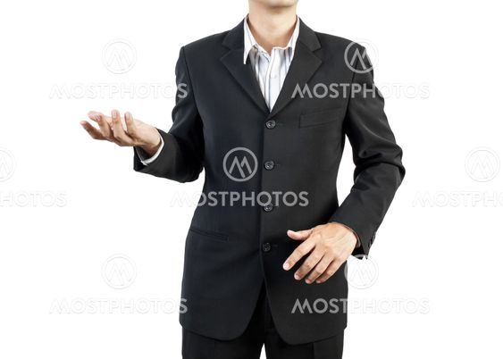 business man standing and presents on white background