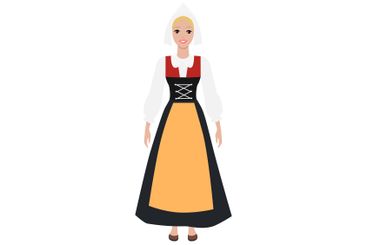 Woman in Traditional European Dress with Yellow Apron...