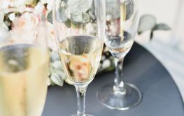 Glasses of champagne and bubbles at a wedding