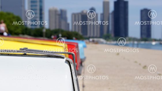 Colored boats on shore