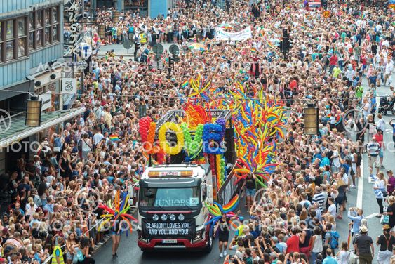 Pride parade in Stockholm and the parade going at...