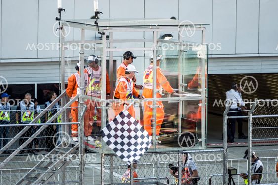 The chequered flag first Grand Prix of Russia.
