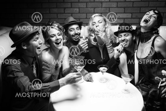 Retro group at nightclub.