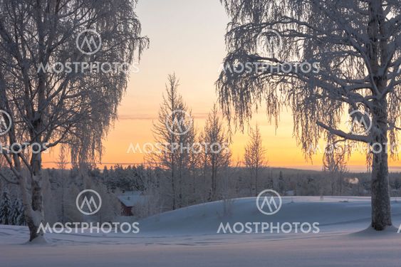 Sunset in winter landscape