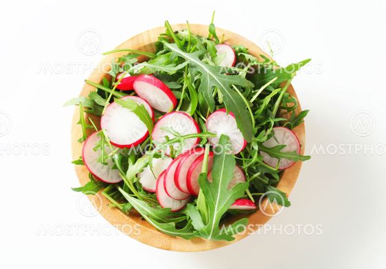 Salad greens with sliced radish