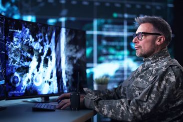 Air Reconnaissance Technology On Computer. World Map Data