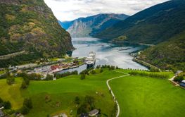 Aurlandsfjord Town Of Flam at dawn.