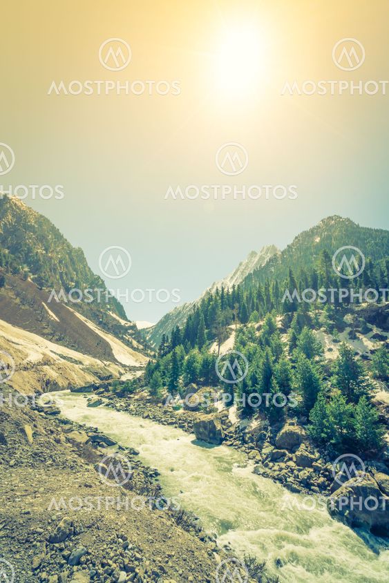 Beautiful River and snow covered mountains landscape...