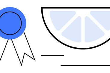 Blue award ribbon beside minimalist sliced citrus fruit...