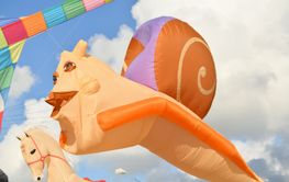 Kite festival. Kites in the sky in a Dieppe