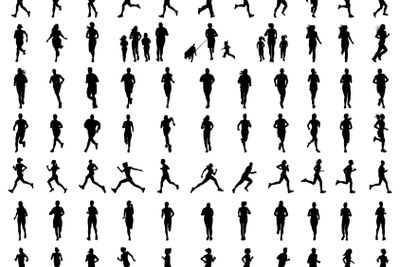 silhouettes of people running