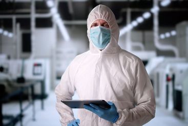 Factory Clean Room Laboratory. Industrial Engineer