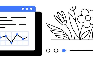Data Analytics Dashboard Next to Blooming Flowers...