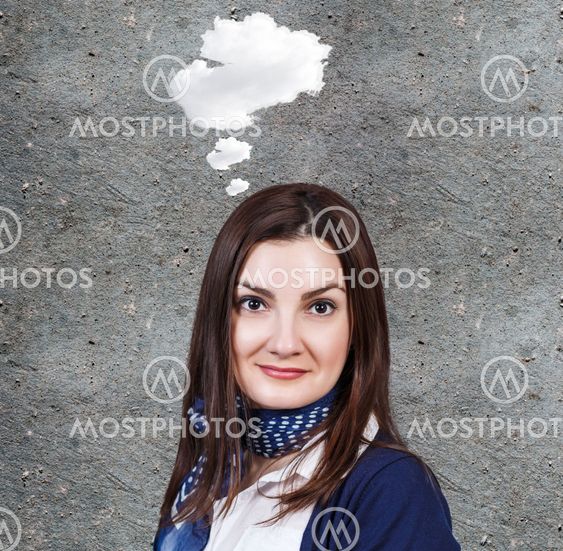 Young woman with idea cloud